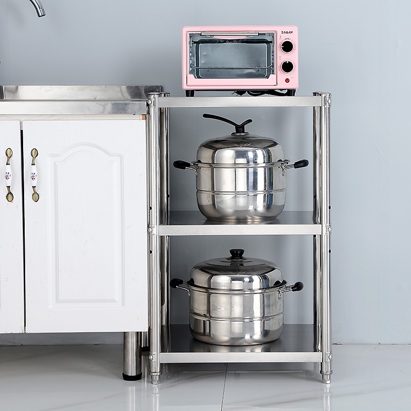 加厚不锈钢厨房微波炉置物架置地式三层收纳锅架家用烤箱储物架子