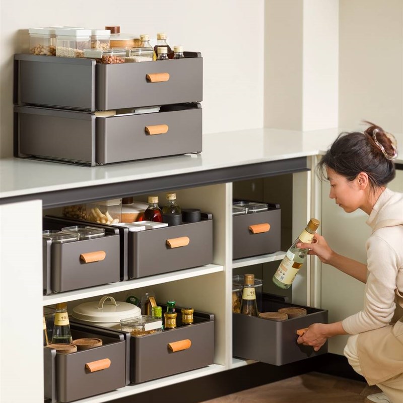 厨房橱柜内抽屉置物架调料用品收纳拉篮分层碗碟下水槽抽拉储物盒