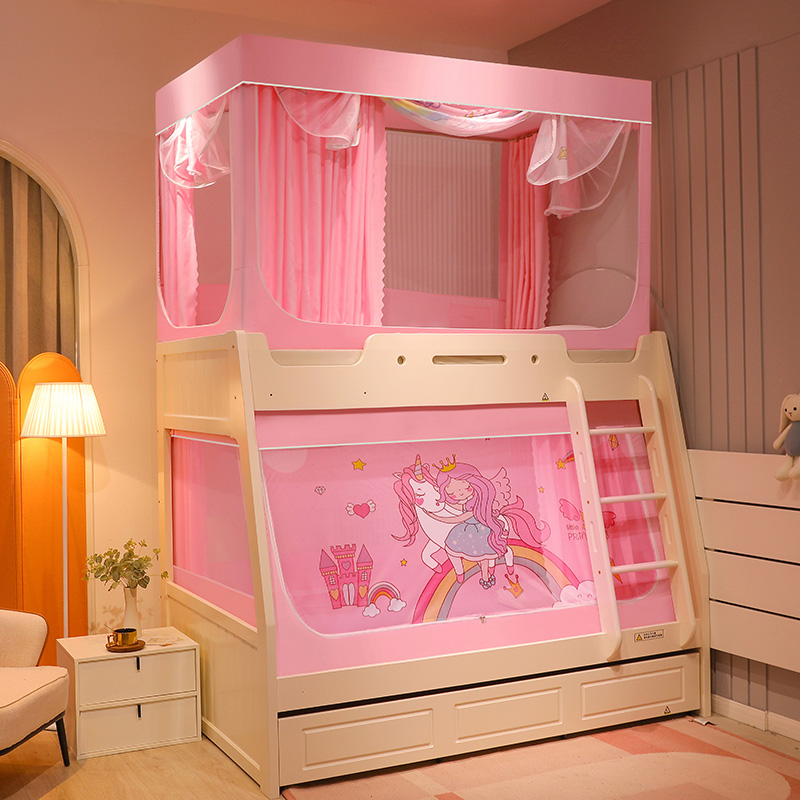 子母床蚊帐单人上下铺双层遮光床帘学生一体式男女孩宝宝防摔通用