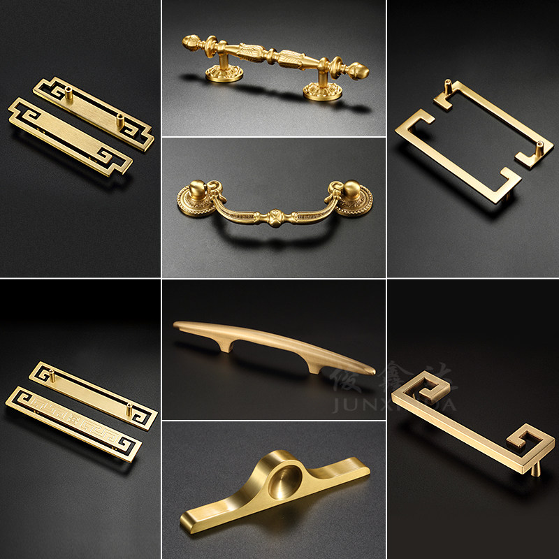 纯铜拉手衣柜门酒柜整体橱柜新中式实木简约欧式黄铜抽屉实心柜子