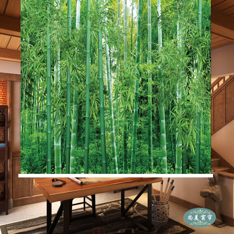 定制竹林竹子富贵竹图案窗帘卷帘画半遮光拉珠升降卷轴办公室卧室