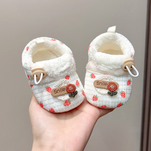 脚套0 加绒棉鞋 12个月女宝宝软底点胶防滑 子秋冬步前鞋 婴幼儿鞋