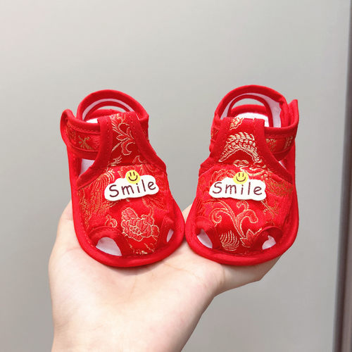 夏季婴幼儿抓周布鞋红色凉鞋