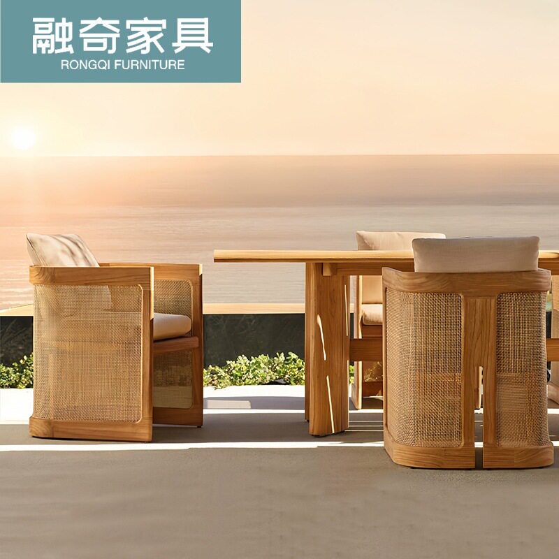 户外桌椅别墅庭院酒店花园露天家具室外防水防晒柚木餐台椅组合