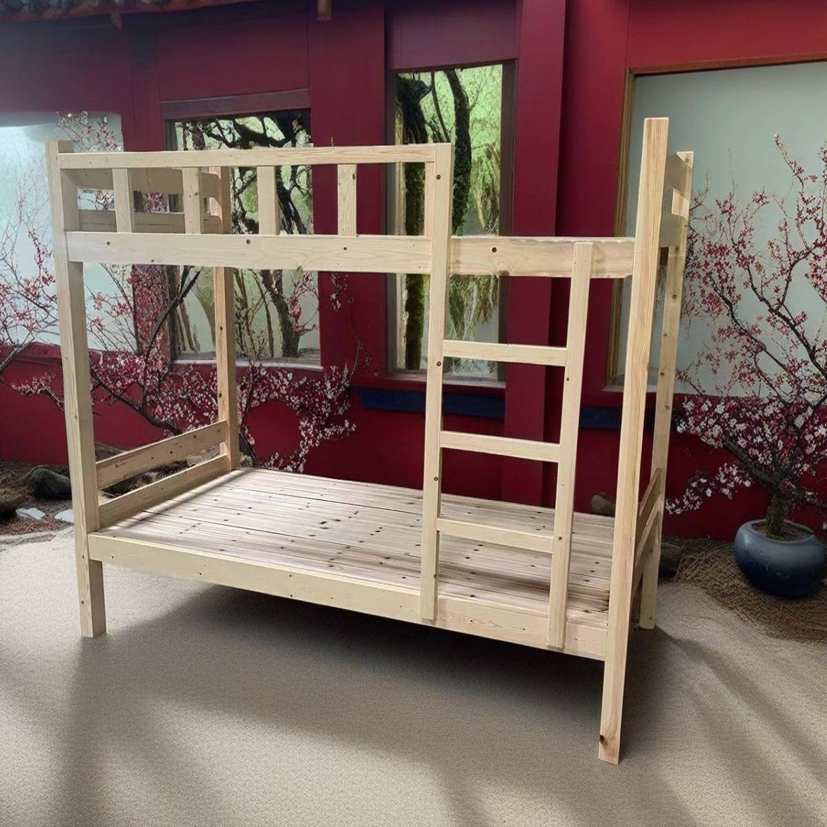 全橡胶木儿童床樟子松木上下床高低床成人宿舍两层床同宽双层床