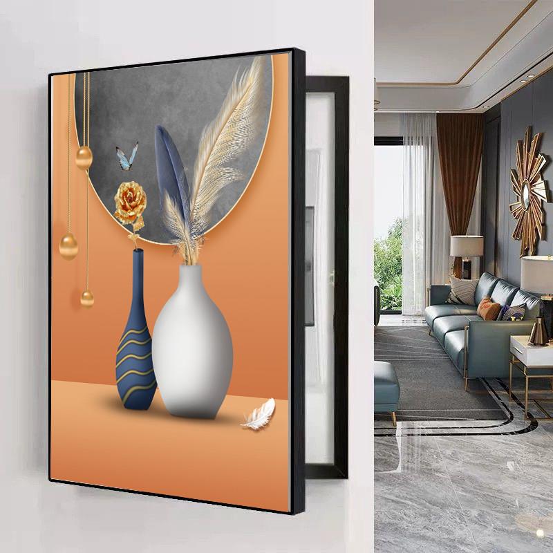 新款竖款侧开花瓶电表箱装饰画配电箱总开关电源箱遮挡免打孔挂画