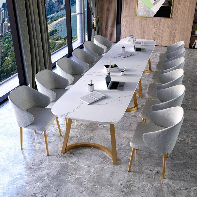 北欧大理石办公桌椅简约会议室洽谈培训长桌创意多人铁艺工作台