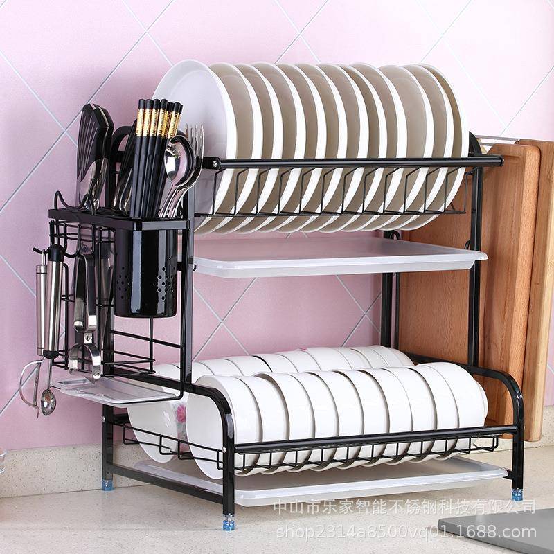 304不锈钢碗架沥水架碗筷碗碟碗盘厨房置物架3层碗柜厨房收纳