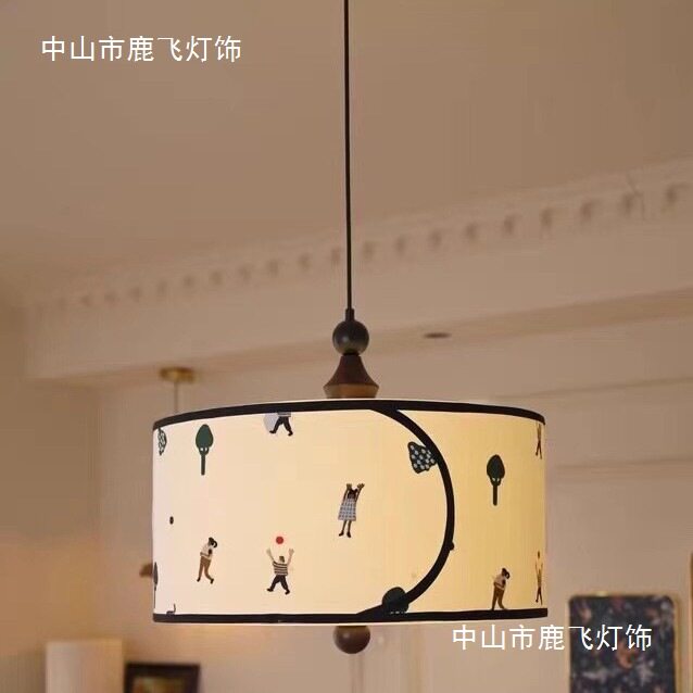法式南洋风布艺吊灯中古风温馨客厅卧室儿童房创意立体刺绣实木灯