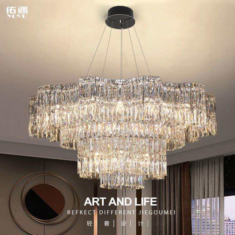 命运齿轮现代客厅灯法式轻奢双层水晶大吊灯主灯别墅餐厅餐吊灯具
