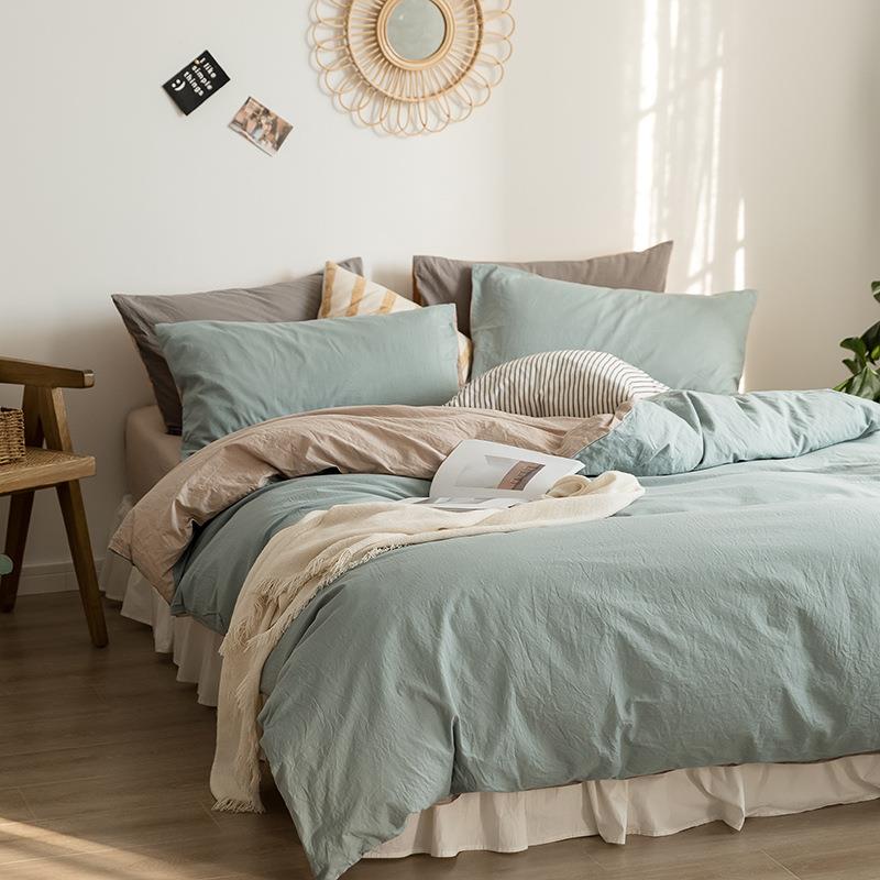 纯色简约北欧风全棉四件套双拼纯棉被套床单床笠学生宿舍床上用品
