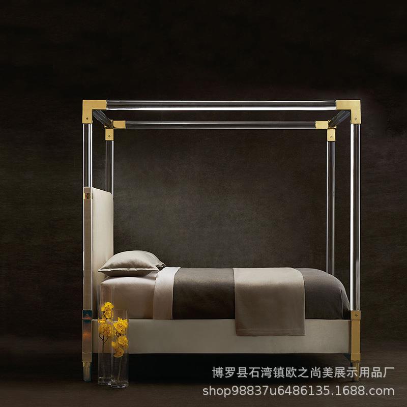 轻奢悬浮感亚克力床架简约带靠背不锈钢框架酒店别墅卧室双人床