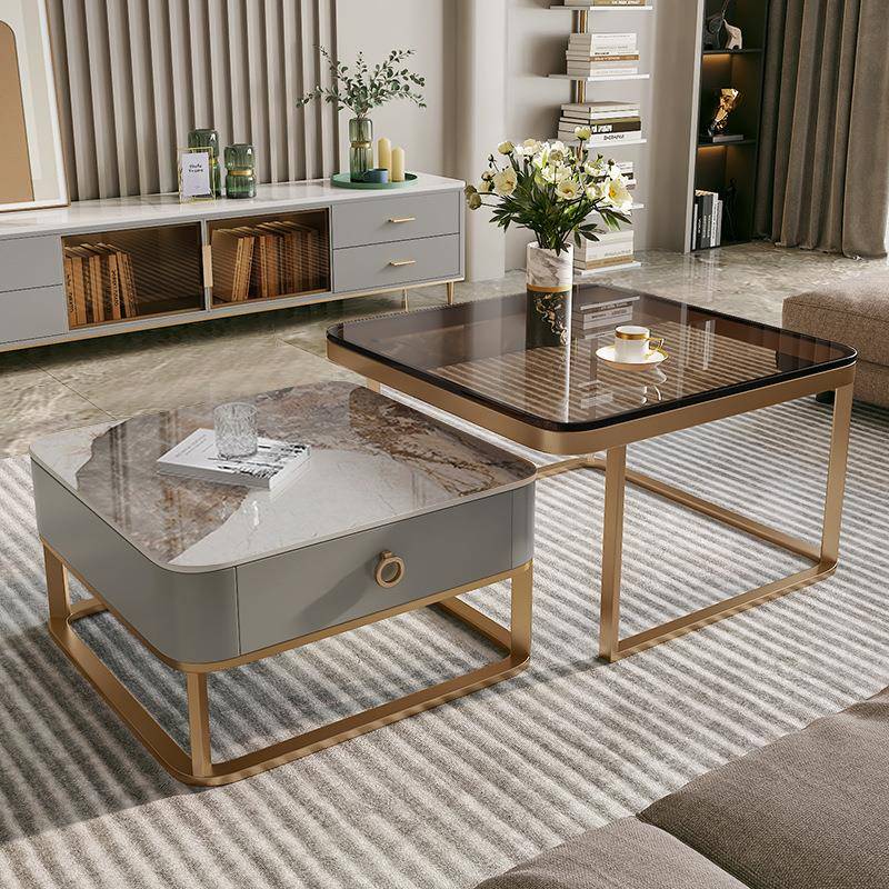 客厅茶桌轻奢整装家用网红设计高级感玻璃意大利方形岩板茶几客厅