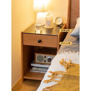 二黑木作考拉床头柜岩板实木床边柜卧室家用北欧小户型储物柜窄
