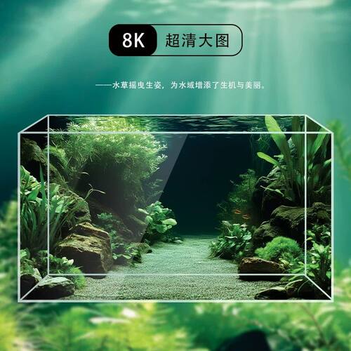 高级鱼缸背景贴纸图5d立体高清图立体画正胶自粘画新款水草缸造景