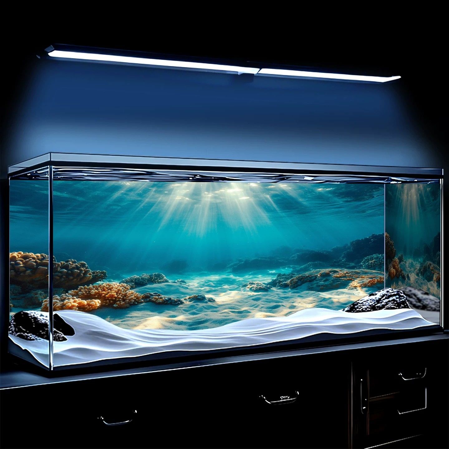 高清定制正胶外贴鱼缸深海海底水族箱造景壁纸3d立体贴画背景贴纸
