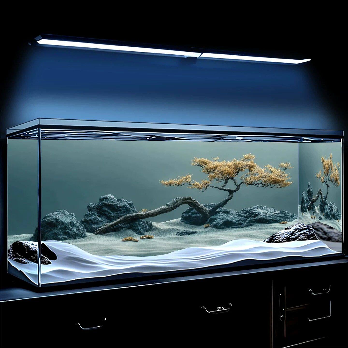 5D壁纸3d立体水族箱壁纸正胶国风微景观ai新款鱼缸背景贴纸8K高清