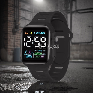 青少年手表男款 方形儿童电子手表 初中高中学生运动夜光多功能女款
