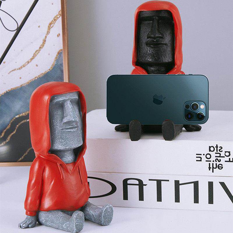 手机桌面支架石像座搞怪创意可爱摆件摩艾支撑架艺术感懒人手机架