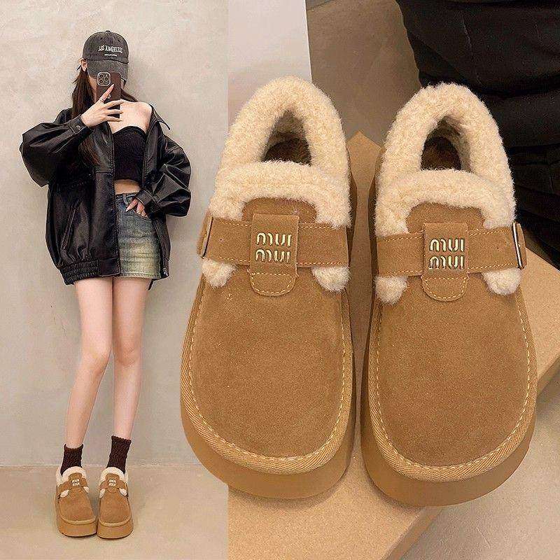 厚底毛毛勃肯鞋女雪地靴女2025冬季新款加绒加厚豆豆乐福鞋棉鞋子