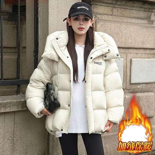 加绒保暖连帽羽绒棉服女2025秋冬新款爆款小个子宽松大码加厚外套