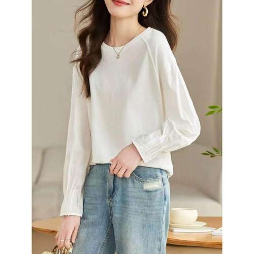 秋装女款2025年新款白色打底衫内搭短款休闲显瘦长袖t恤女上衣薄