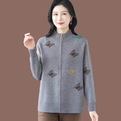 立领拉链毛衣外套女春装2025新款洋气外搭羊毛针织开衫宽松春秋季