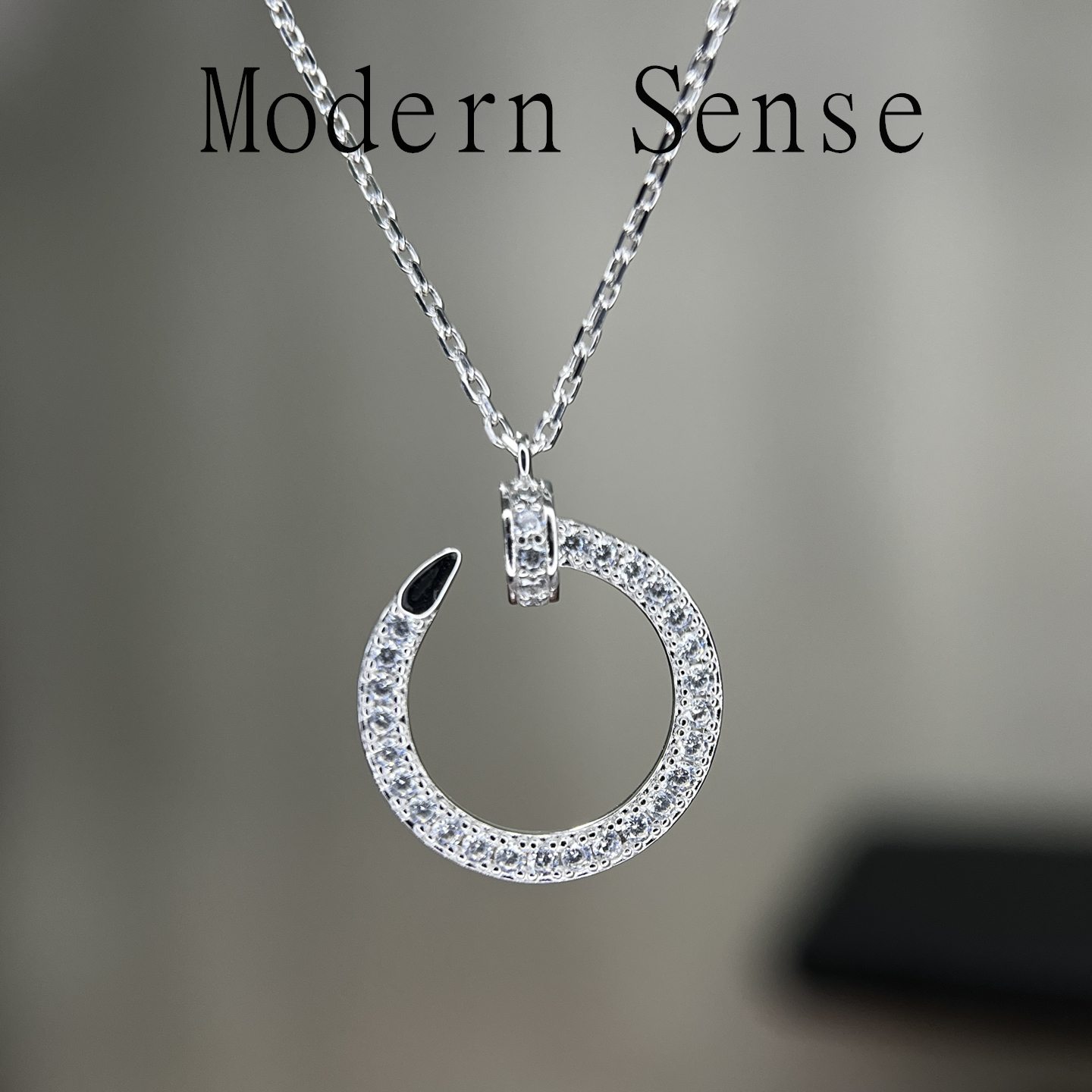 摩登圣饰S925纯银满钻钉子项链