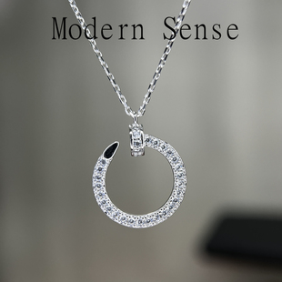 摩登圣饰S925纯银满钻钉子项链时尚 轻奢小众设计女友生日礼物 个性