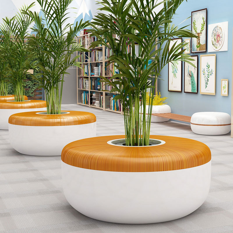 玻璃钢圆形树池坐凳户外木纹花坛花池座椅景观广场公园户外座椅