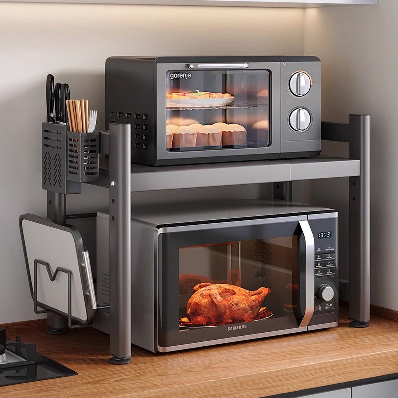 厨房微波炉架子置物架多功能家用烤箱台面可伸缩多层电饭煲收纳架