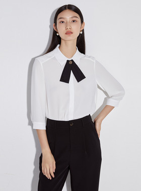【呼呼严选粉丝专享】白色衬衫女夏学院风领结造型透气百搭上衣