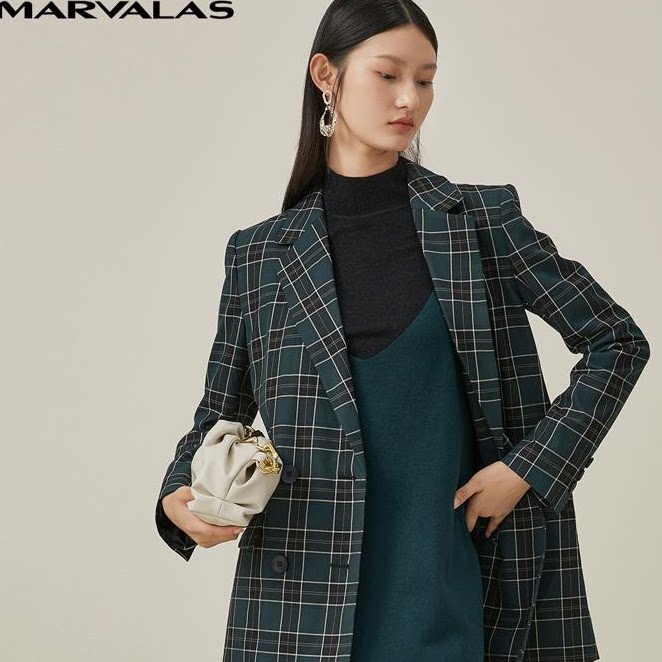 【呼呼严选粉丝专属】商场同款格纹西装女秋冬季新款气质通勤修身