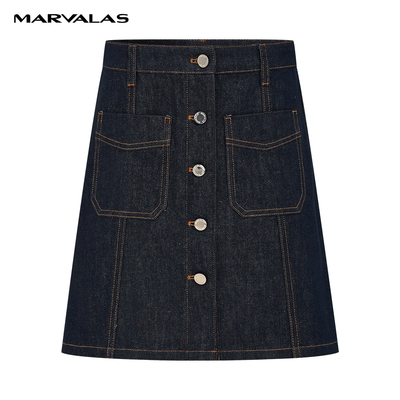 【廖廖粉丝专享】牛仔短裙装高腰复古时尚全棉半身裙