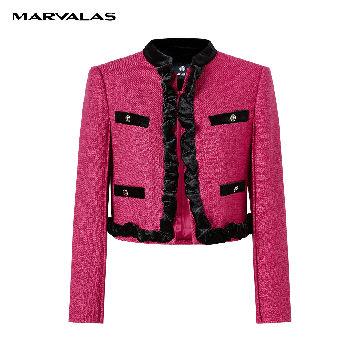 【呼呼严选粉丝专属】时尚撞色小香风外套女夏醋酸料V领短袖气质