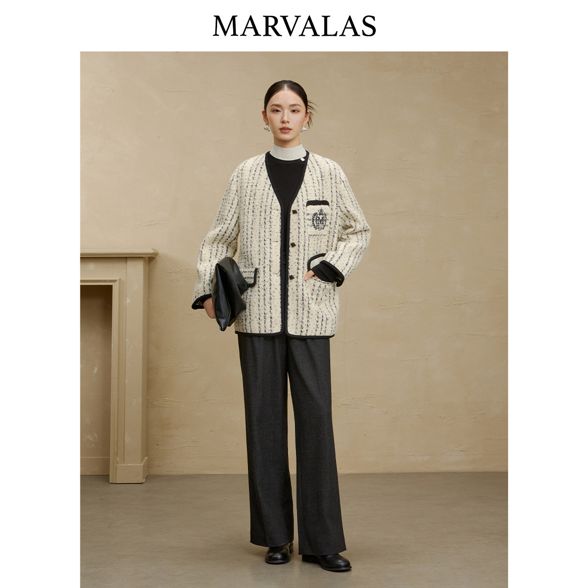 【廖廖粉丝专享】曼德诗小香风毛呢外套2025冬季新款