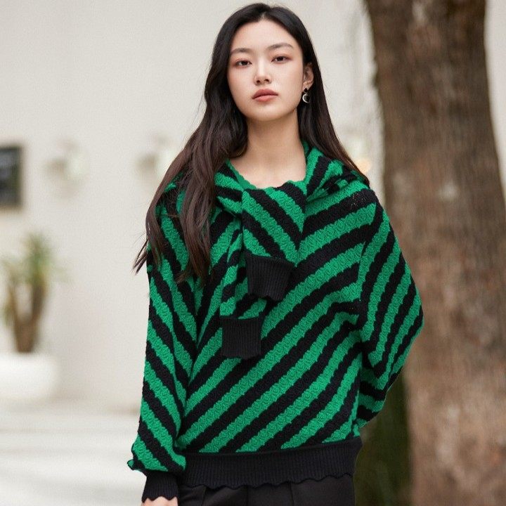 【呼呼严选粉丝专享】M733303325曼德诗绿黑条纹卫衣