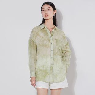 廖廖专属 胸口小口袋落肩袖 曼德诗 女季 型百搭薄 花色衬衫