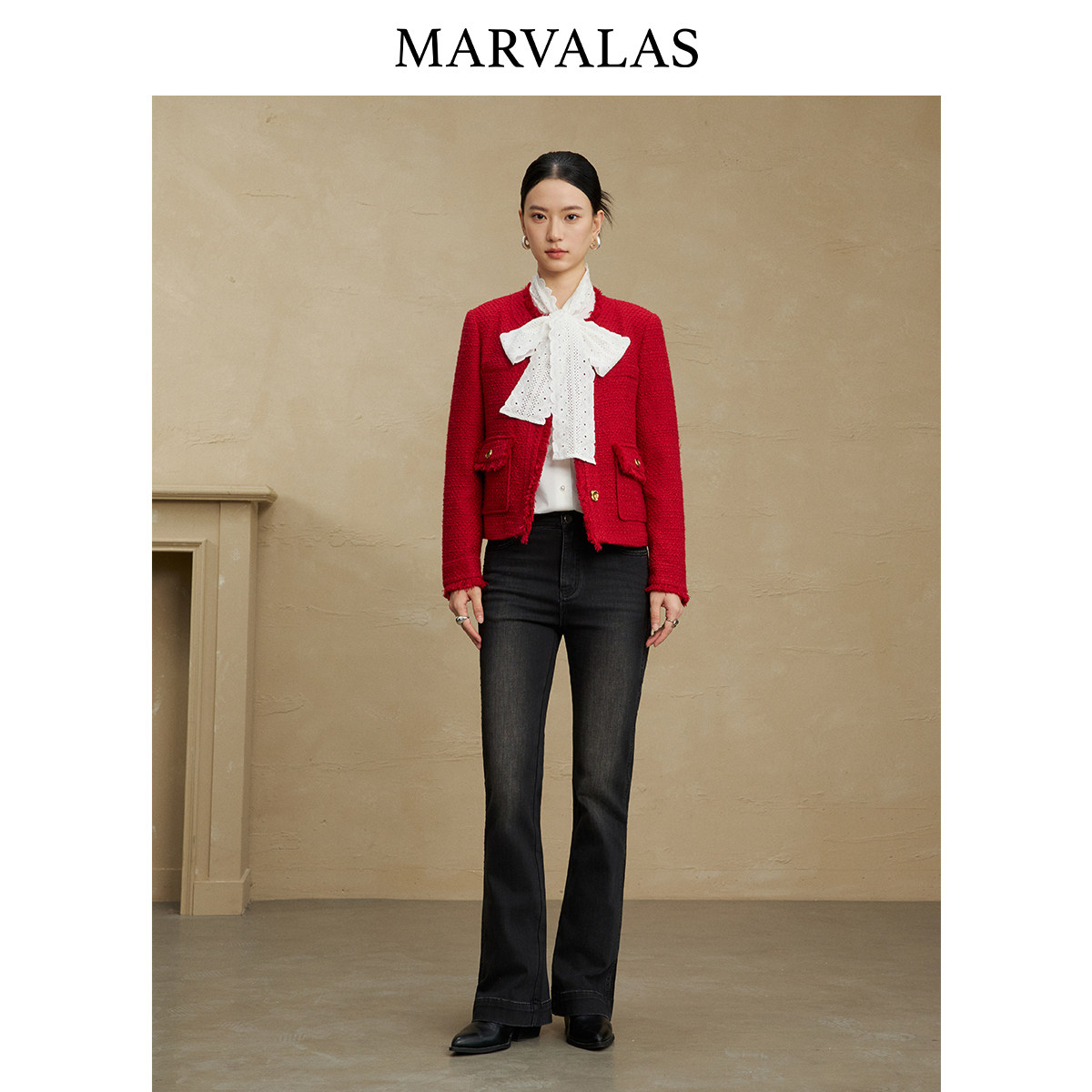 【廖廖粉丝专享】曼德诗小香风短外套2025冬季新款时尚绵羊毛混纺