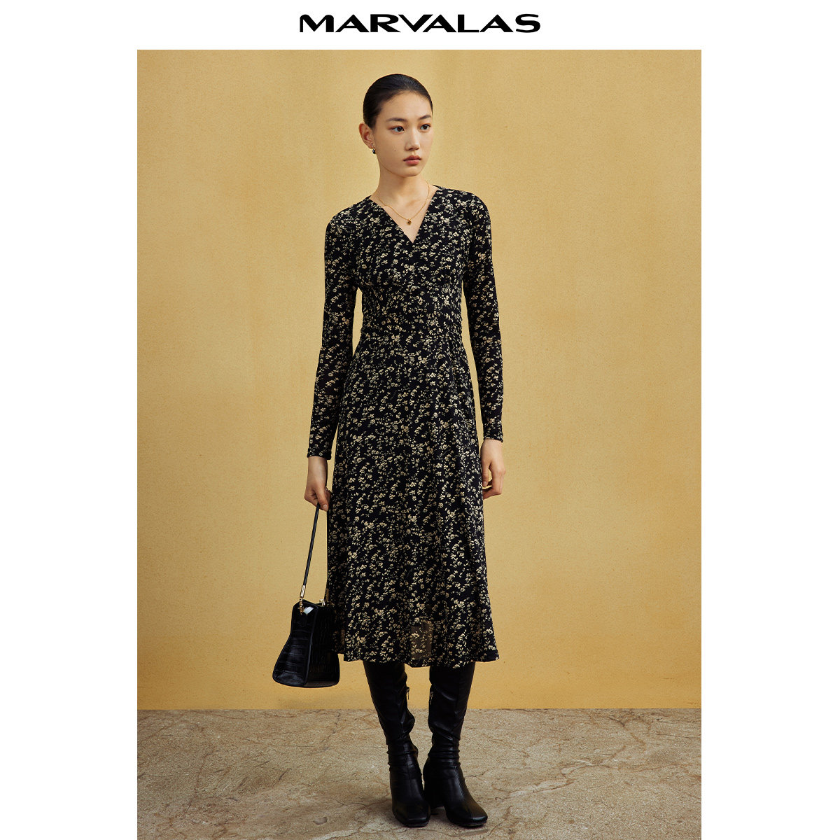 【粉丝专属】曼德诗法式复古印花V领连衣裙2