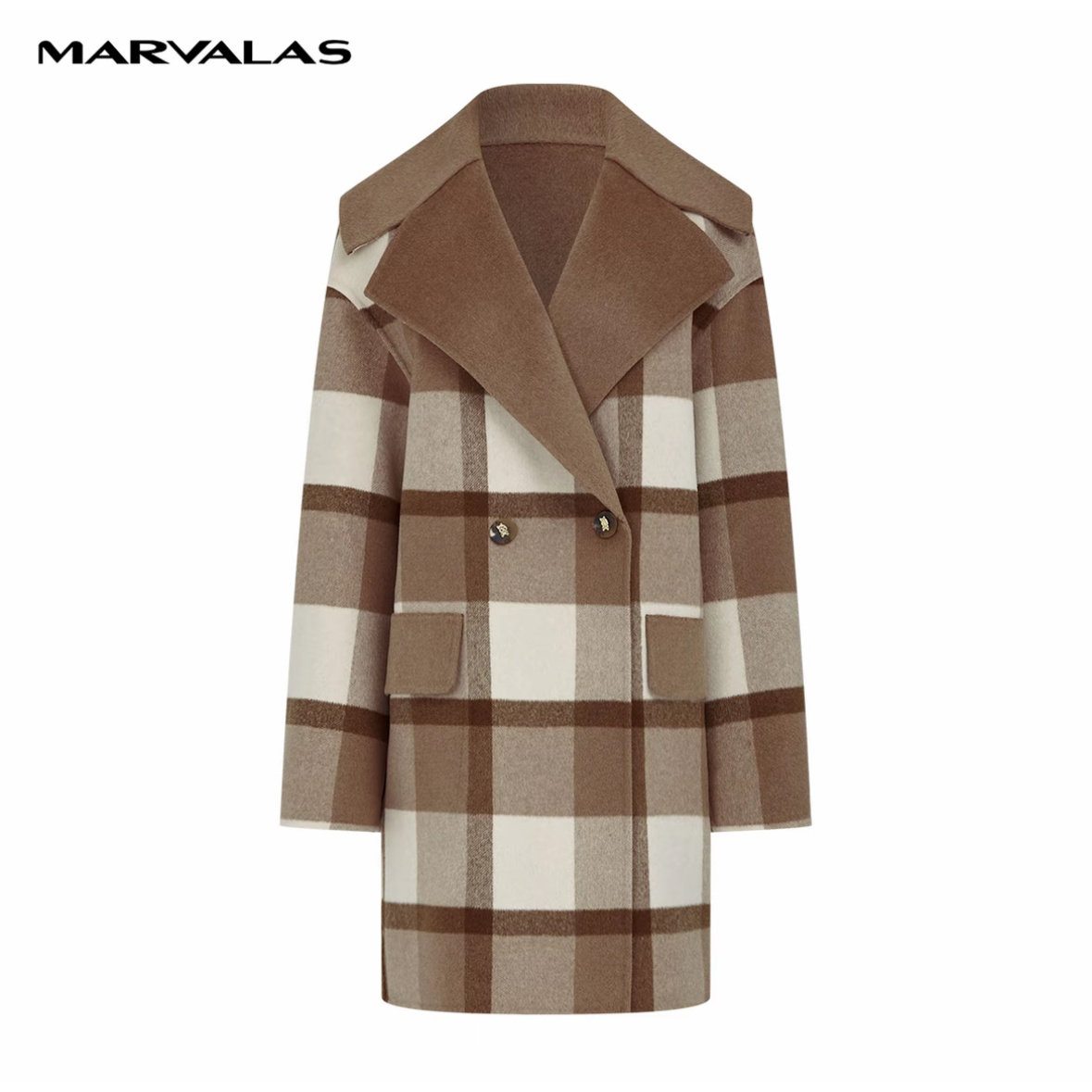 【粉丝专属】曼德诗全羊毛格纹毛呢外套冬双面呢大衣