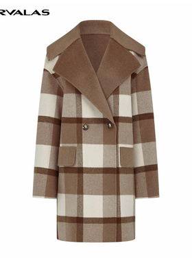 【廖廖粉丝专属】曼德诗全羊毛格纹毛呢外套双面呢大衣