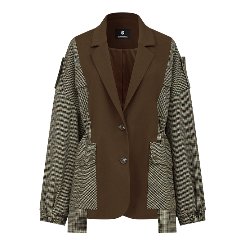 【呼呼严选粉丝专属】曼德诗宽松拼接西装外套M423305353