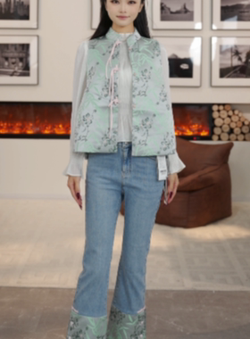 【粉丝专属】【曼德诗】新款国潮牛仔裤春季女爆款国风女裤M10331