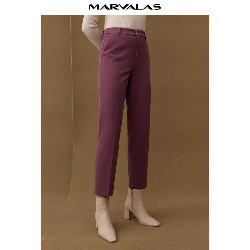 【粉丝专属】曼德诗纯色高腰铅笔裤2024冬季新品简约百搭精纺OL风