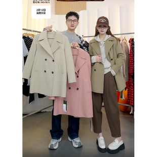【呼呼严选粉丝专享】曼德诗双面呢全羊毛大衣翻领双排扣百搭