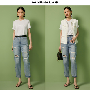 【呼呼严选粉丝专享】曼德诗破洞牛仔裤女