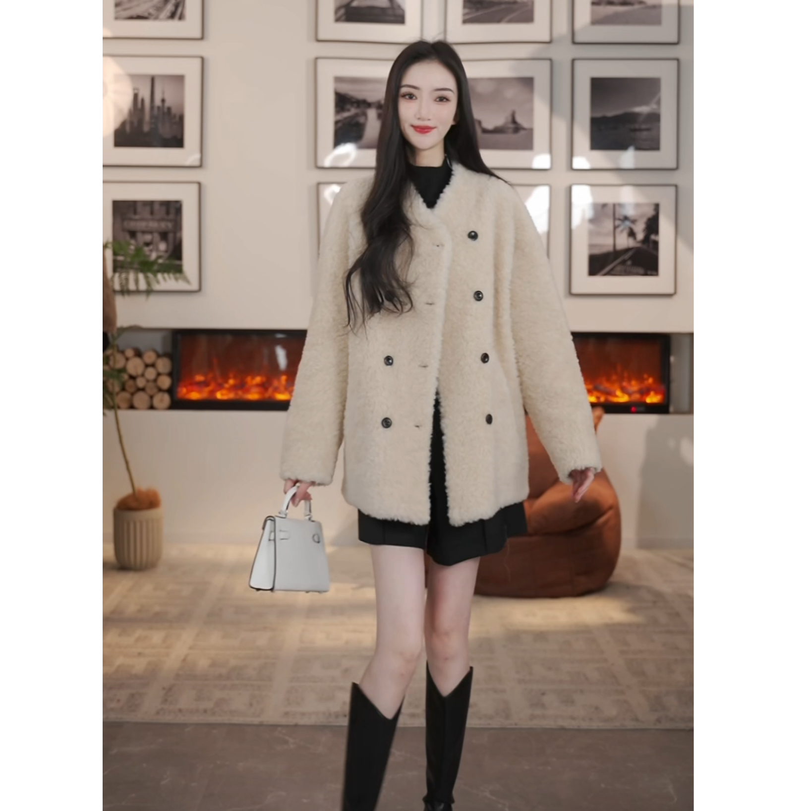 【廖廖粉丝专享】纯真毛保暖秋冬外套毛呢大衣G54A04