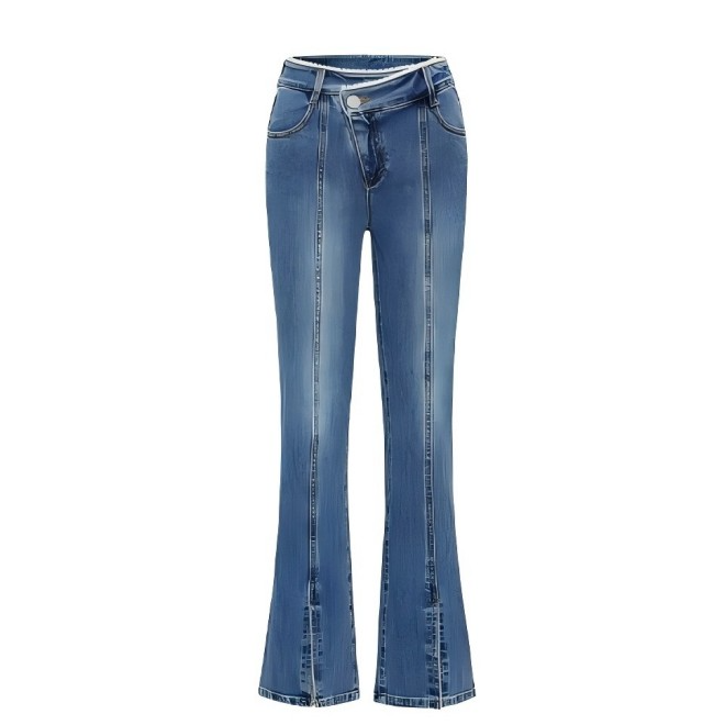 【粉丝专属】【商场同款】微喇牛仔裤春季新款高腰开叉休闲长裤Y1