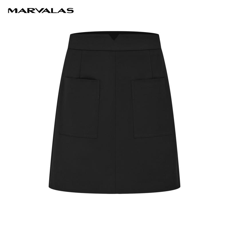 【呼呼严选粉丝专享】曼德诗纯色棉质半身裙2024秋季新品弹力A字